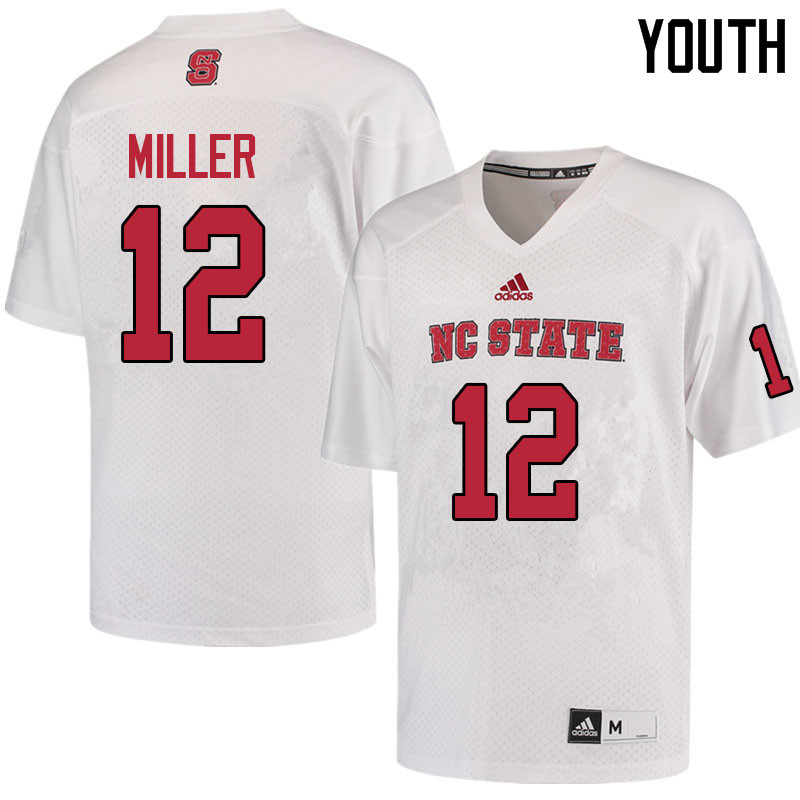 Youth #12 Brock Miller NC State Wolfpack College Football Jerseys Sale-White - Click Image to Close